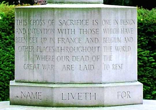 The Wording on the Eston Cemetery Cross of Sacrifice