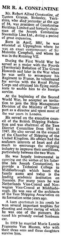 Obituary Notice, Major R A Constantine